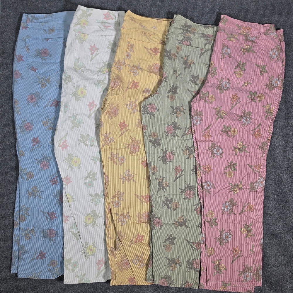 Lot of‎ 5 Denim & Co Studio Pants Womens 16 Floral Seersucker Pinstripe Straight
